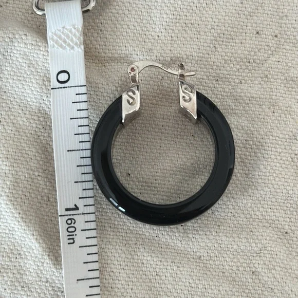 Jay King Black Chalcedony/Blue Opal mosaic Hoop Earrings - Picture 8 of 10